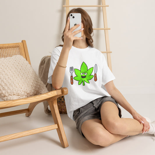 Cannabis Dinner Tee — Funny Stoned Leaf with Fork & Knife Shirt