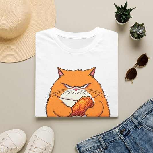 Hangry Cat T-Shirt — Funny Orange Cat Holding Fried Chicken "I'm Hangry" Tee