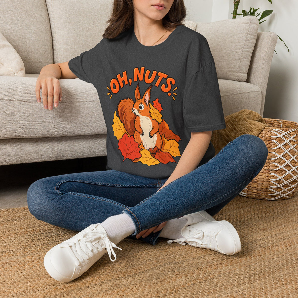 Oh, Nuts! Squirrel Tee — Cute Autumn Leaves Graphic T-Shirt