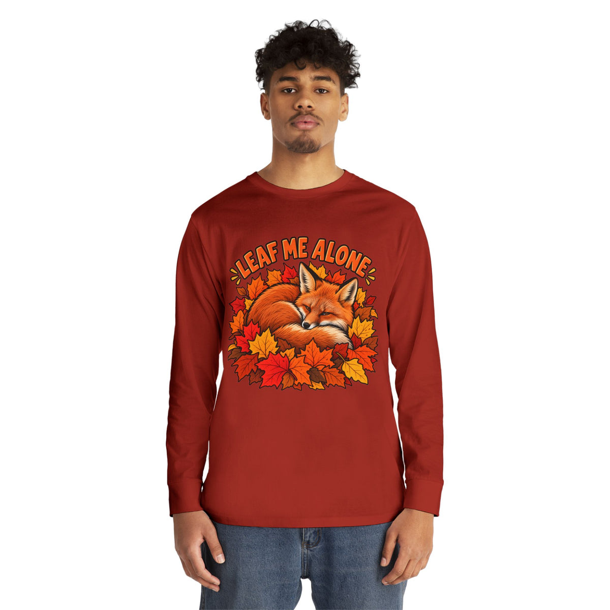 Cute Fox "Leaf Me Alone" Long Sleeve Tee — Autumn Leaves Cozy Shirt