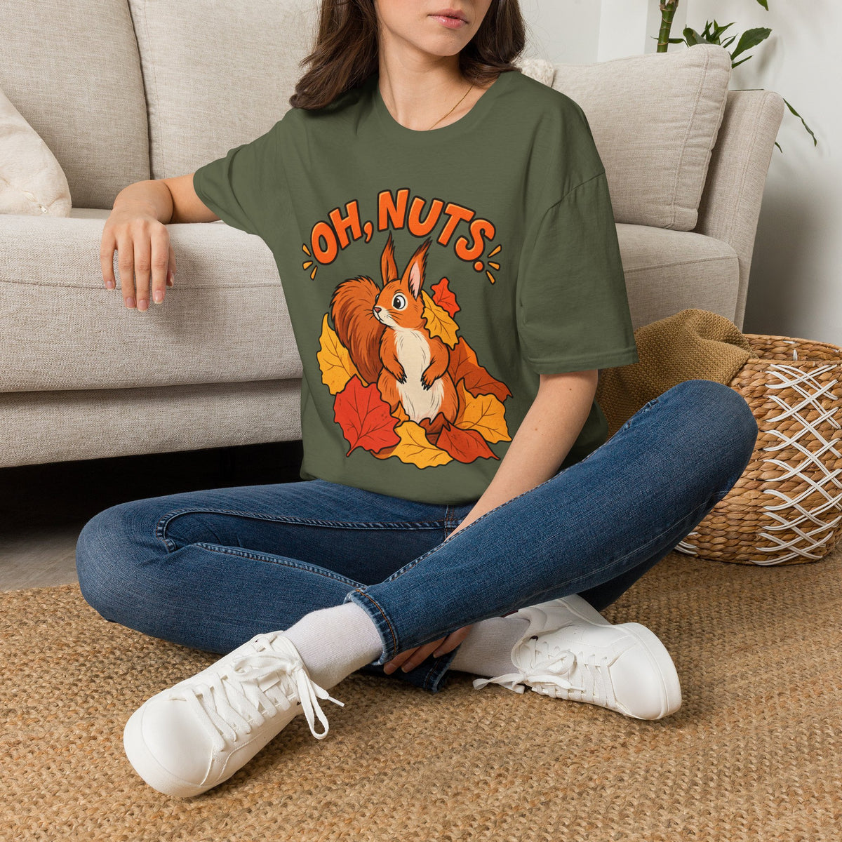 Oh, Nuts! Squirrel Tee — Cute Autumn Leaves Graphic T-Shirt