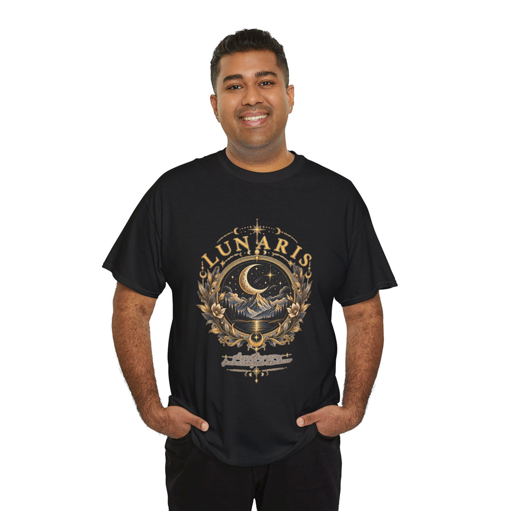 Lunaris Crescent Moon Mountain T‑Shirt — Vintage Celestial Graphic Tee