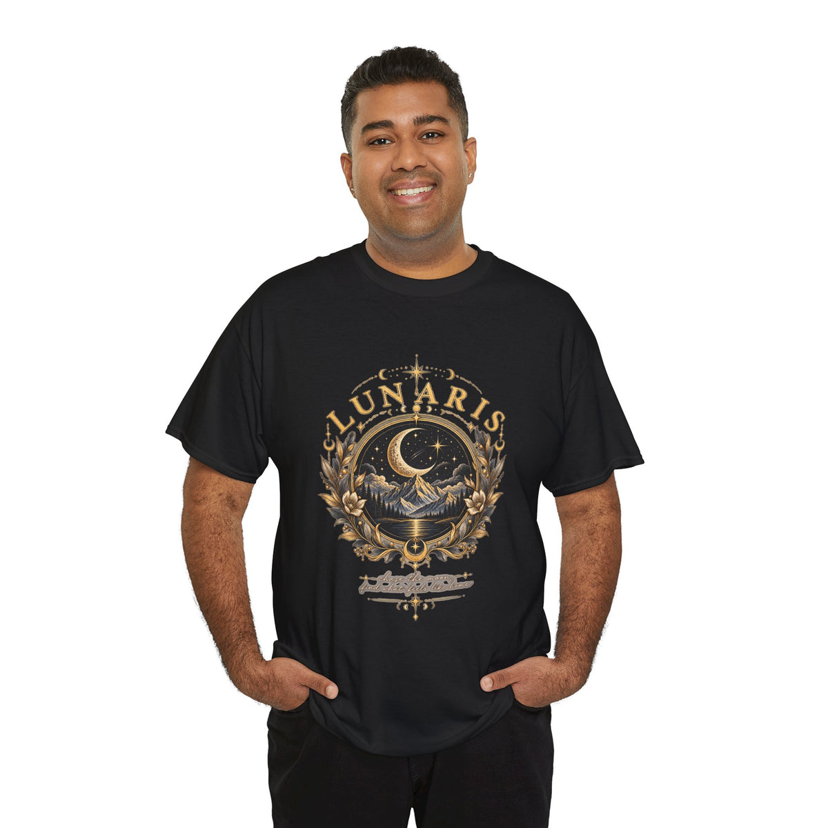 Lunaris Crescent Moon Mountain T‑Shirt — Vintage Celestial Graphic Tee