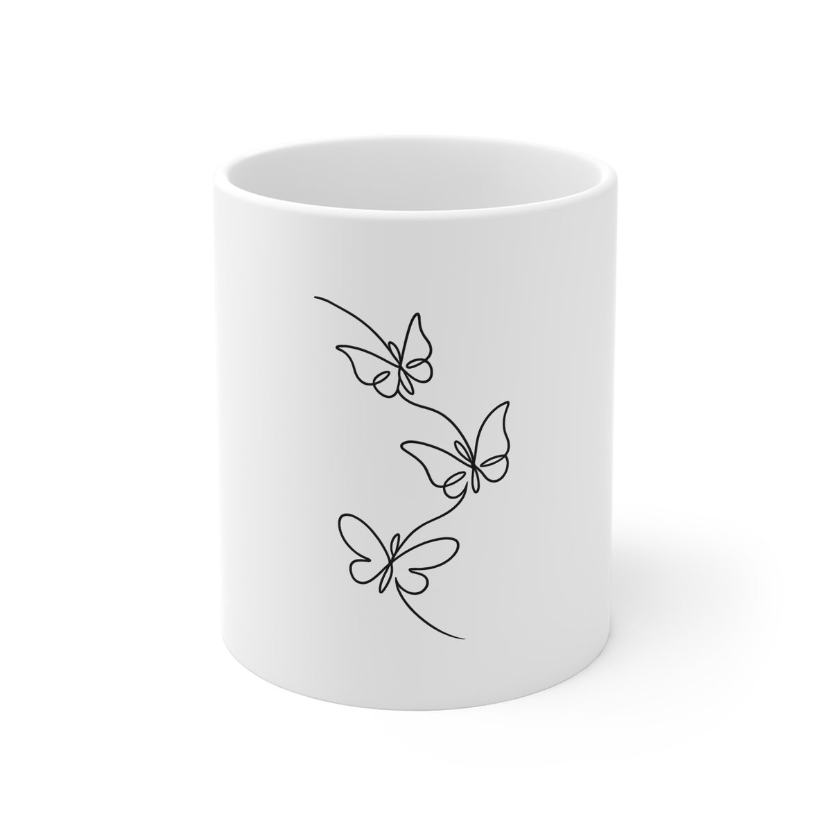 Butterfly Line Art Mug — Minimalist Black Floral Coffee Cup