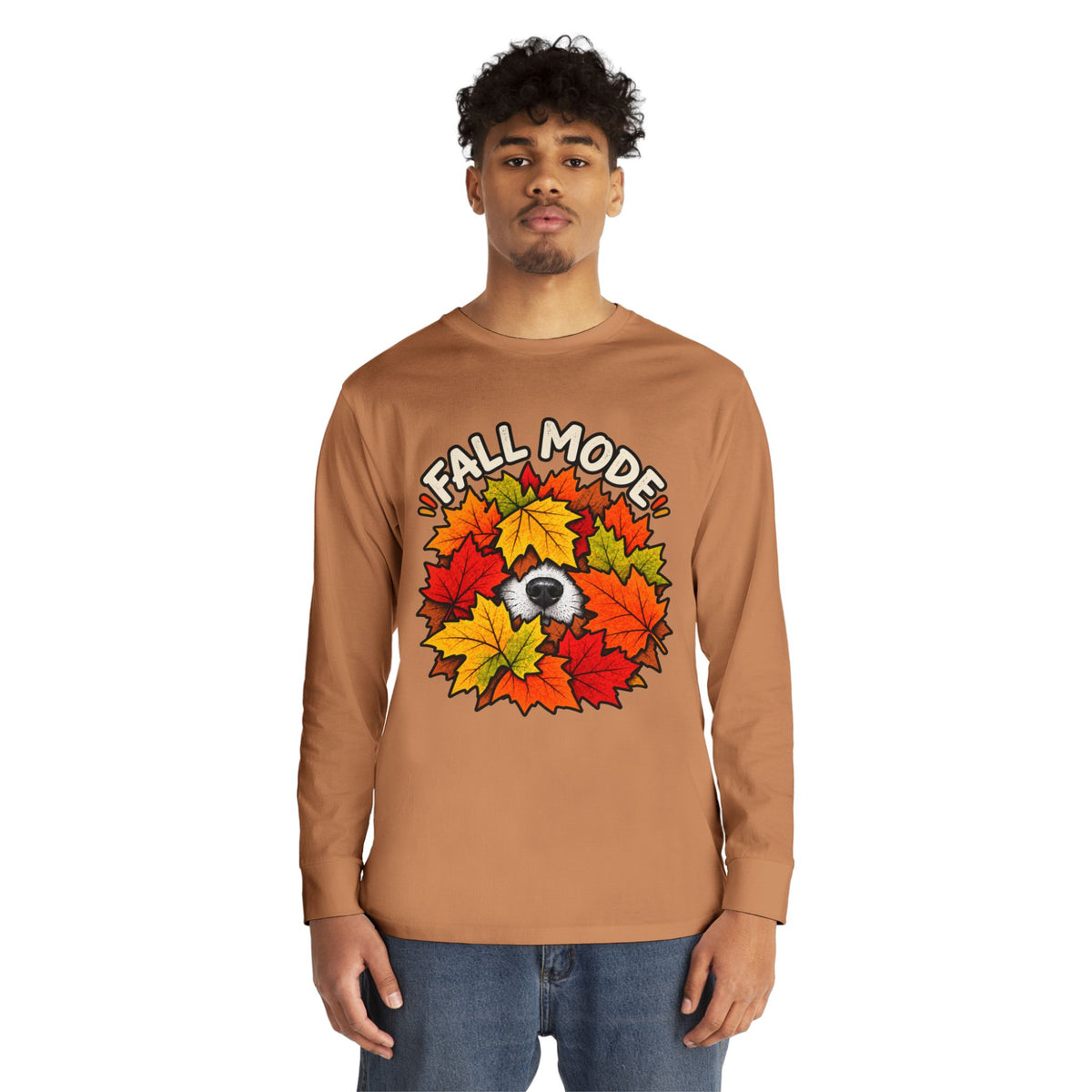 Fall Mode Long Sleeve Tee — Cute Sloth Hidden in Autumn Leaves