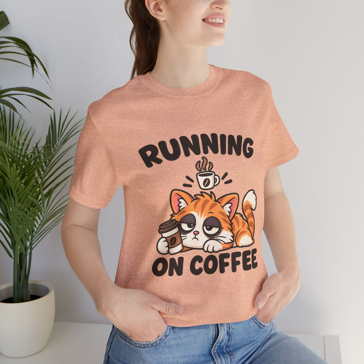 Running on Coffee Cat T-Shirt — Cute Lazy Cat Coffee Tee