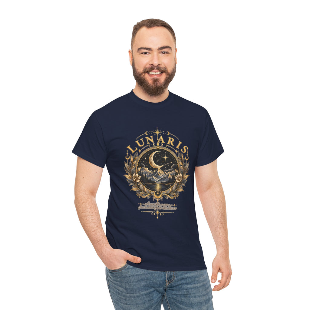 Lunaris Crescent Moon Mountain T‑Shirt — Vintage Celestial Graphic Tee