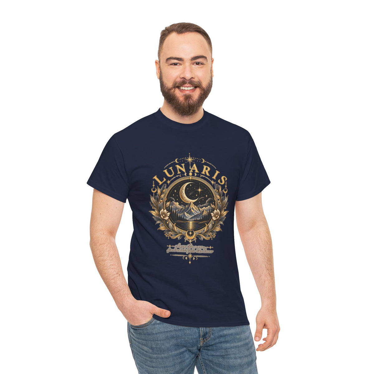 Lunaris Crescent Moon Mountain T‑Shirt — Vintage Celestial Graphic Tee