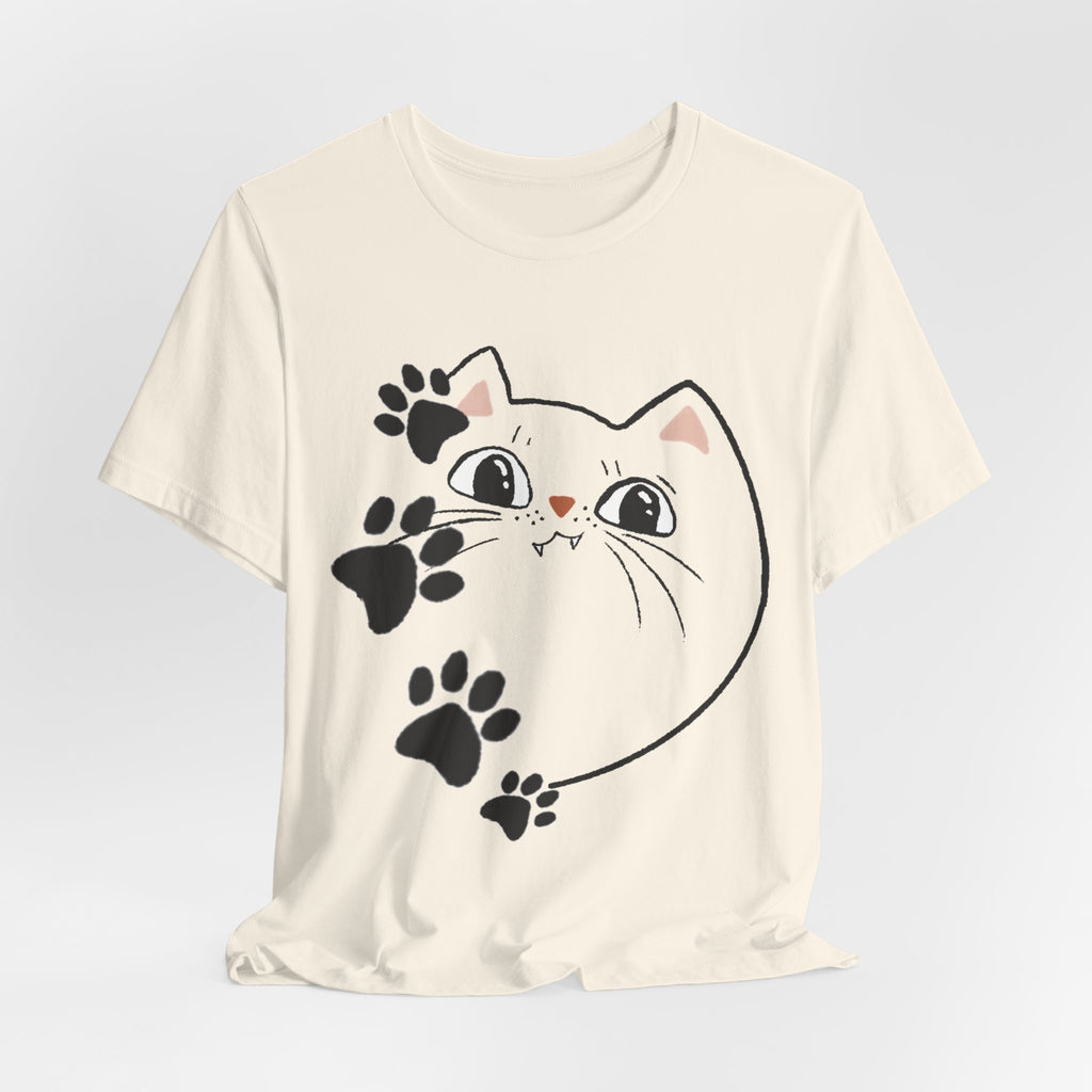 Cute Cat Paw Heart T-Shirt — Whimsical Kitty Face Tee for Cat Lovers