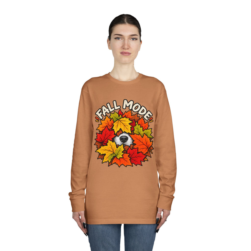 Fall Mode Long Sleeve Tee — Cute Sloth Hidden in Autumn Leaves