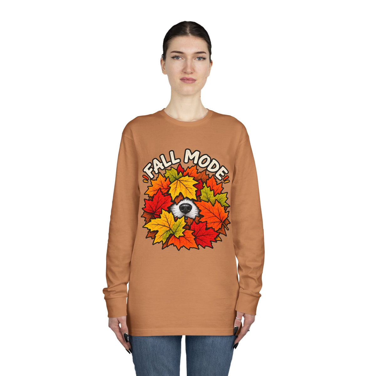 Fall Mode Long Sleeve Tee — Cute Sloth Hidden in Autumn Leaves