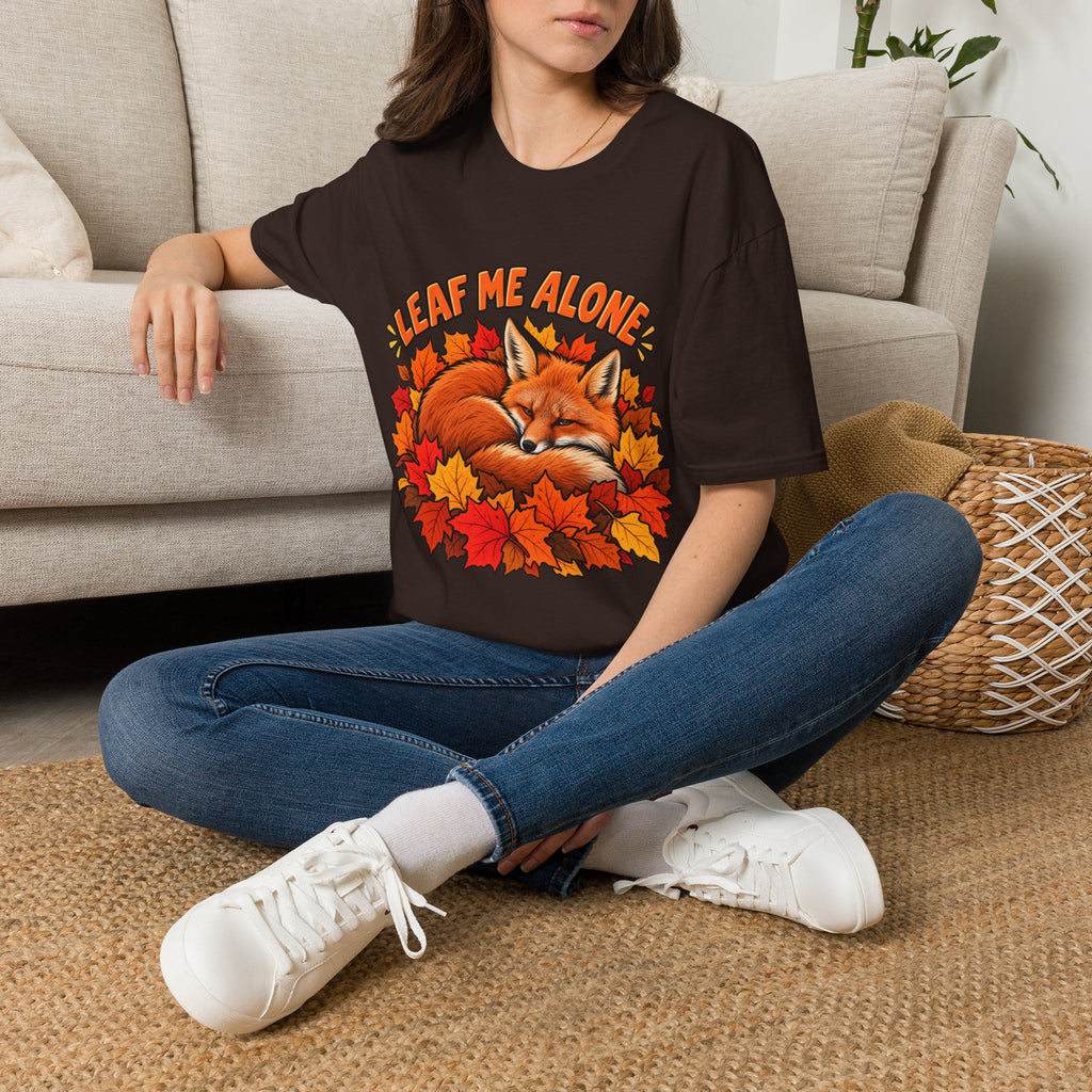 T-Shirt — "Leaf Me Alone" Sleeping Fox Autumn Tee