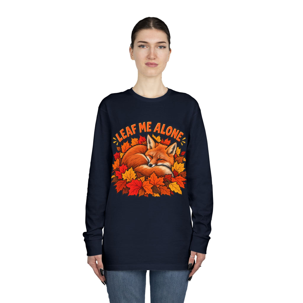 Cute Fox "Leaf Me Alone" Long Sleeve Tee — Autumn Leaves Cozy Shirt