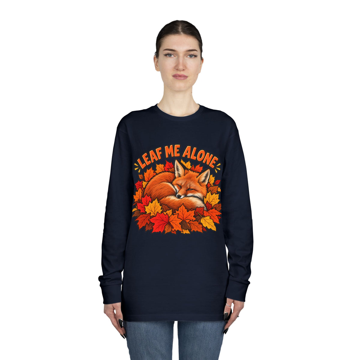 Cute Fox "Leaf Me Alone" Long Sleeve Tee — Autumn Leaves Cozy Shirt