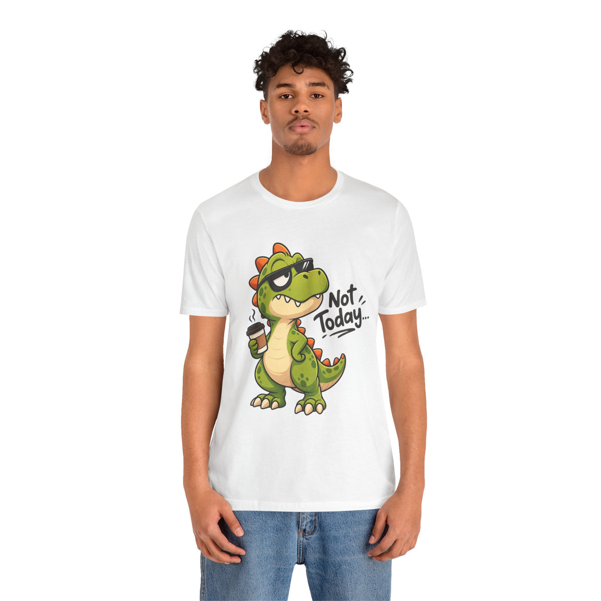 Not Today Dinosaur T‑Shirt — Funny Coffee Dino Graphic Tee