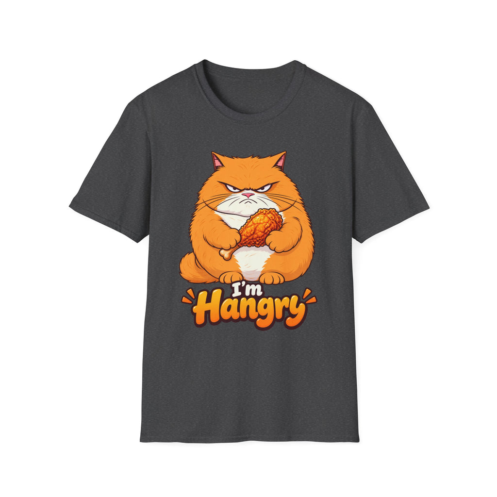 Hangry Cat T-Shirt — Funny Orange Cat Holding Fried Chicken "I'm Hangry" Tee