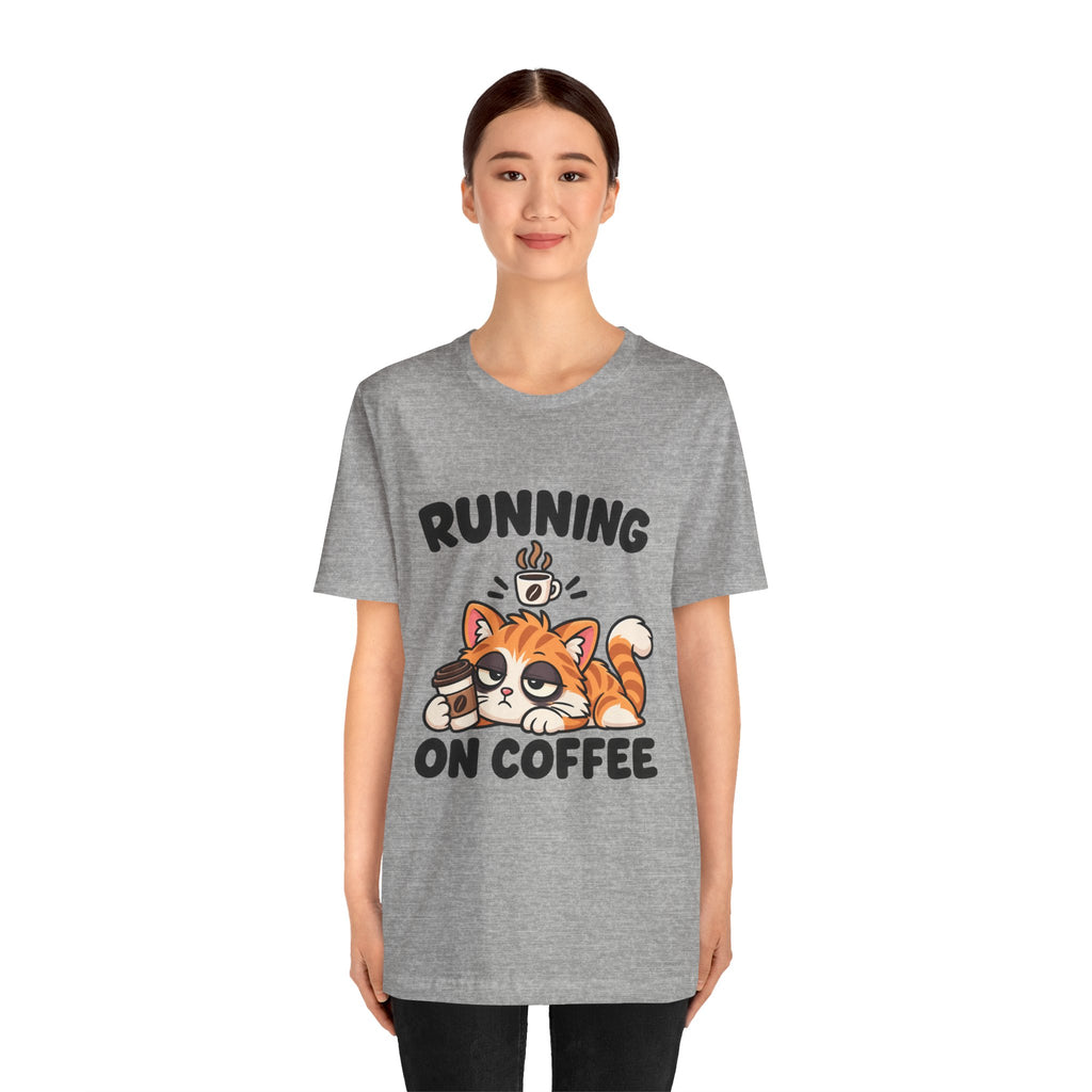 Running on Coffee Cat T-Shirt — Cute Lazy Cat Coffee Tee