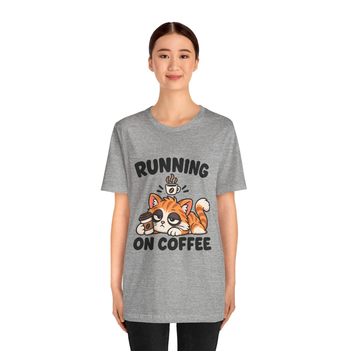 Running on Coffee Cat T-Shirt — Cute Lazy Cat Coffee Tee