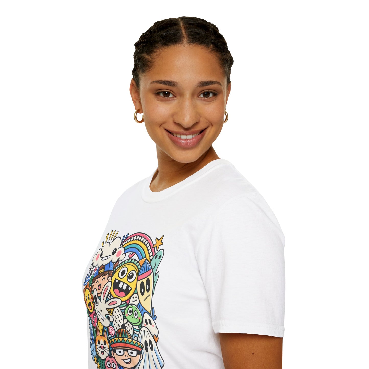 Doodle Friends Graphic Tee — Colorful Cute Cartoon Characters