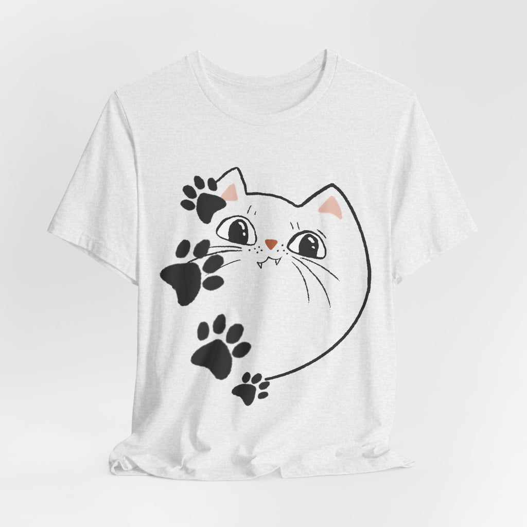 Cute Cat Paw Heart T-Shirt — Whimsical Kitty Face Tee for Cat Lovers