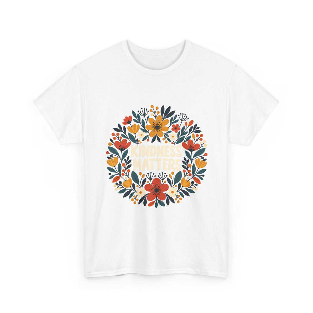 Floral Kindness Tee — 'Kindness Matters' Wreath Cotton T-Shirt