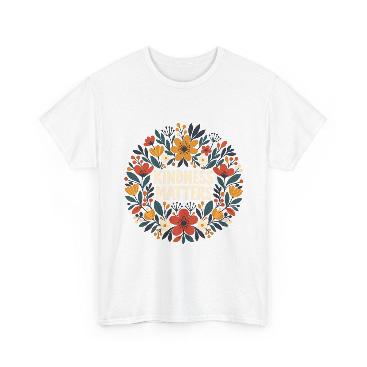 Floral Kindness Tee — 'Kindness Matters' Wreath Cotton T-Shirt