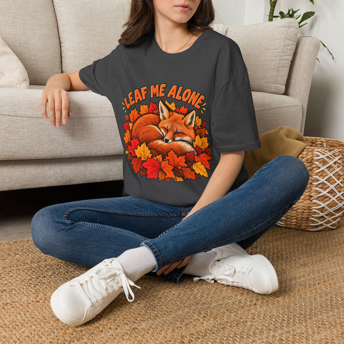 T-Shirt — "Leaf Me Alone" Sleeping Fox Autumn Tee