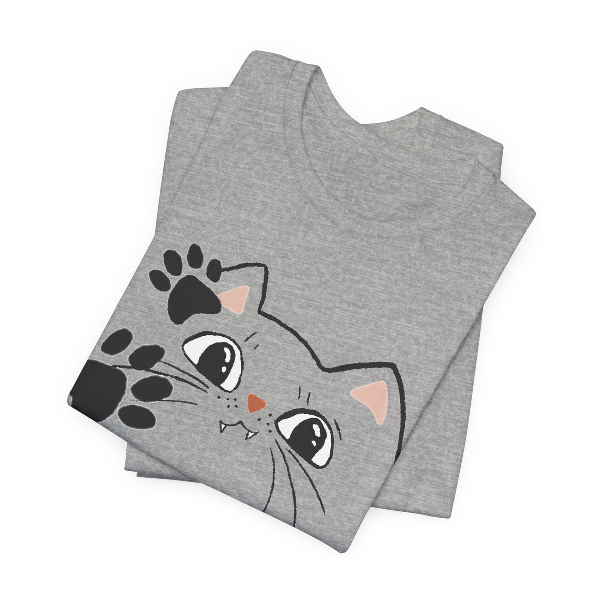 Cute Cat Paw Heart T-Shirt — Whimsical Kitty Face Tee for Cat Lovers