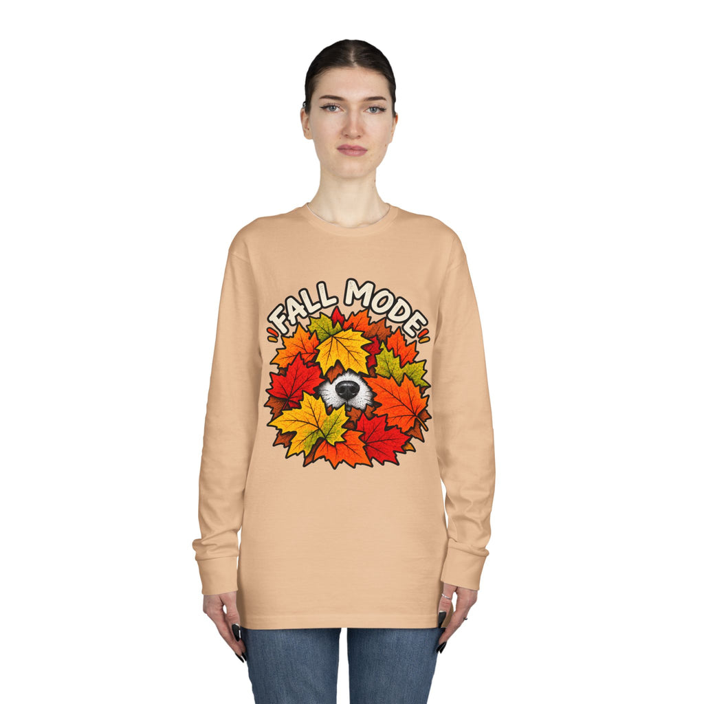 Fall Mode Long Sleeve Tee — Cute Sloth Hidden in Autumn Leaves