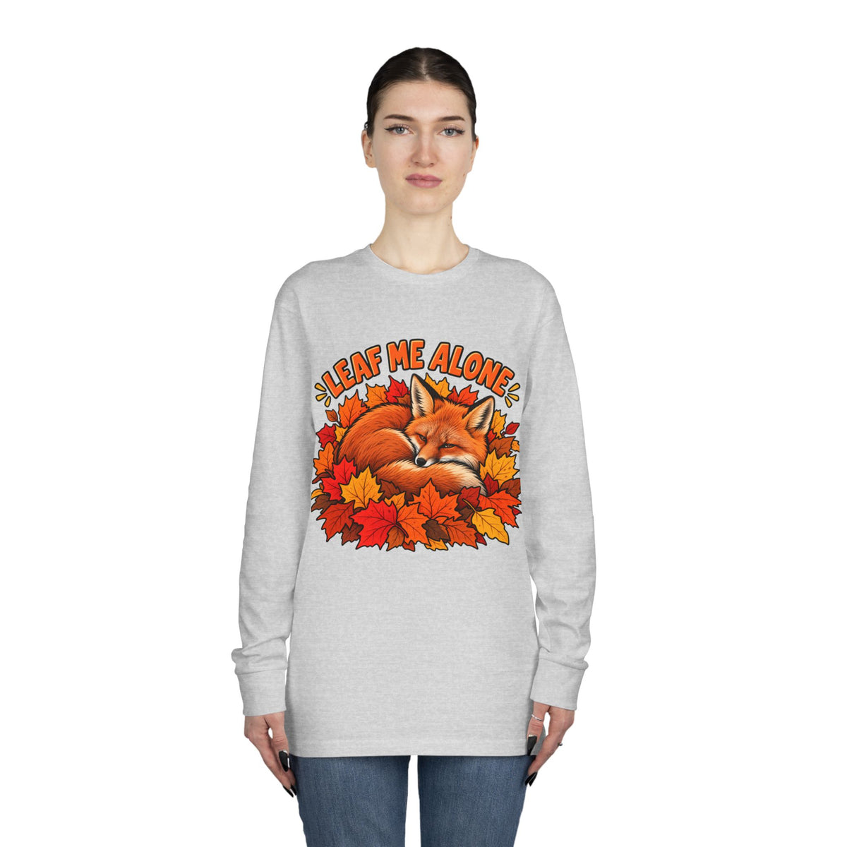 Cute Fox "Leaf Me Alone" Long Sleeve Tee — Autumn Leaves Cozy Shirt