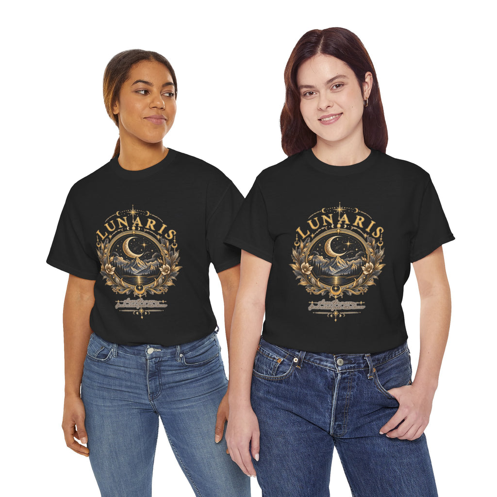 Lunaris Crescent Moon Mountain T‑Shirt — Vintage Celestial Graphic Tee