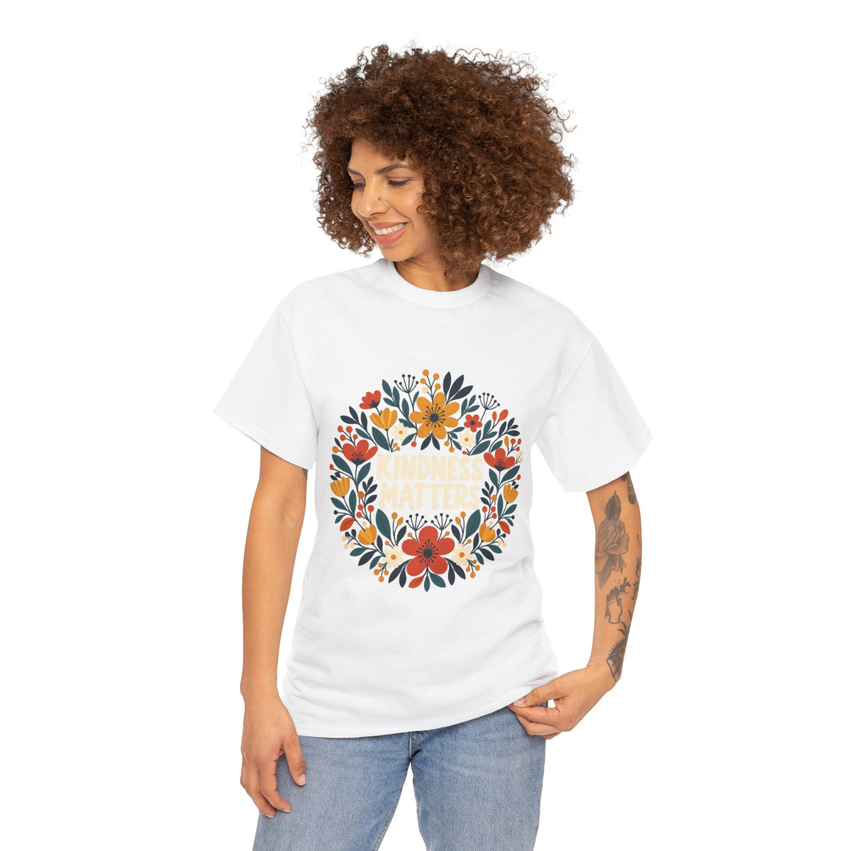Floral Kindness Tee — 'Kindness Matters' Wreath Cotton T-Shirt
