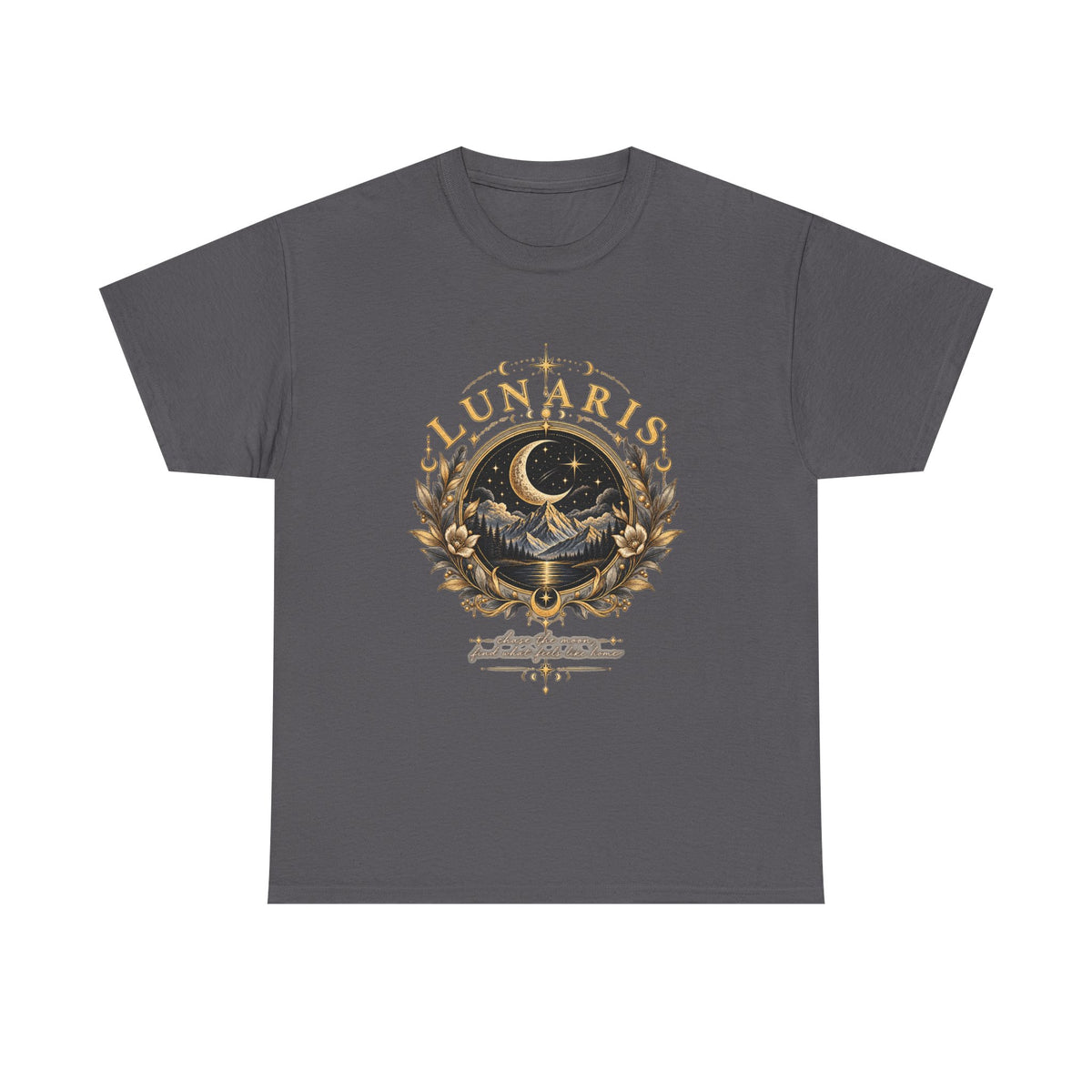 Lunaris Crescent Moon Mountain T‑Shirt — Vintage Celestial Graphic Tee