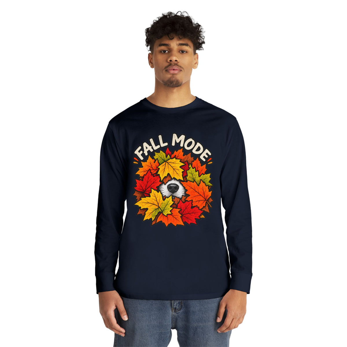 Fall Mode Long Sleeve Tee — Cute Sloth Hidden in Autumn Leaves