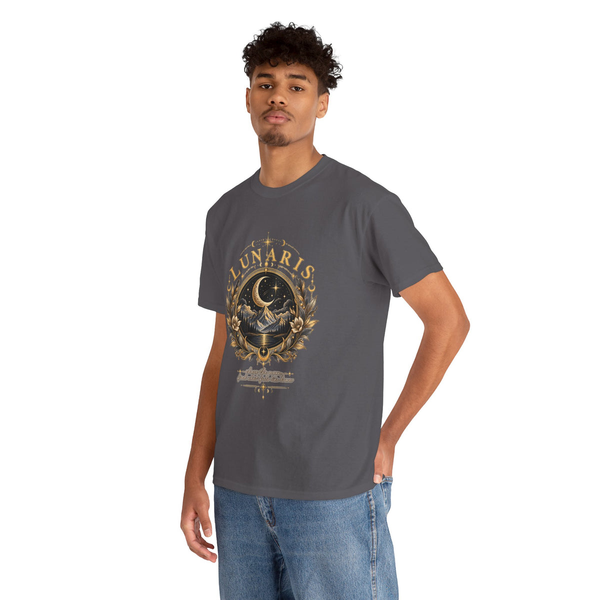 Lunaris Crescent Moon Mountain T‑Shirt — Vintage Celestial Graphic Tee