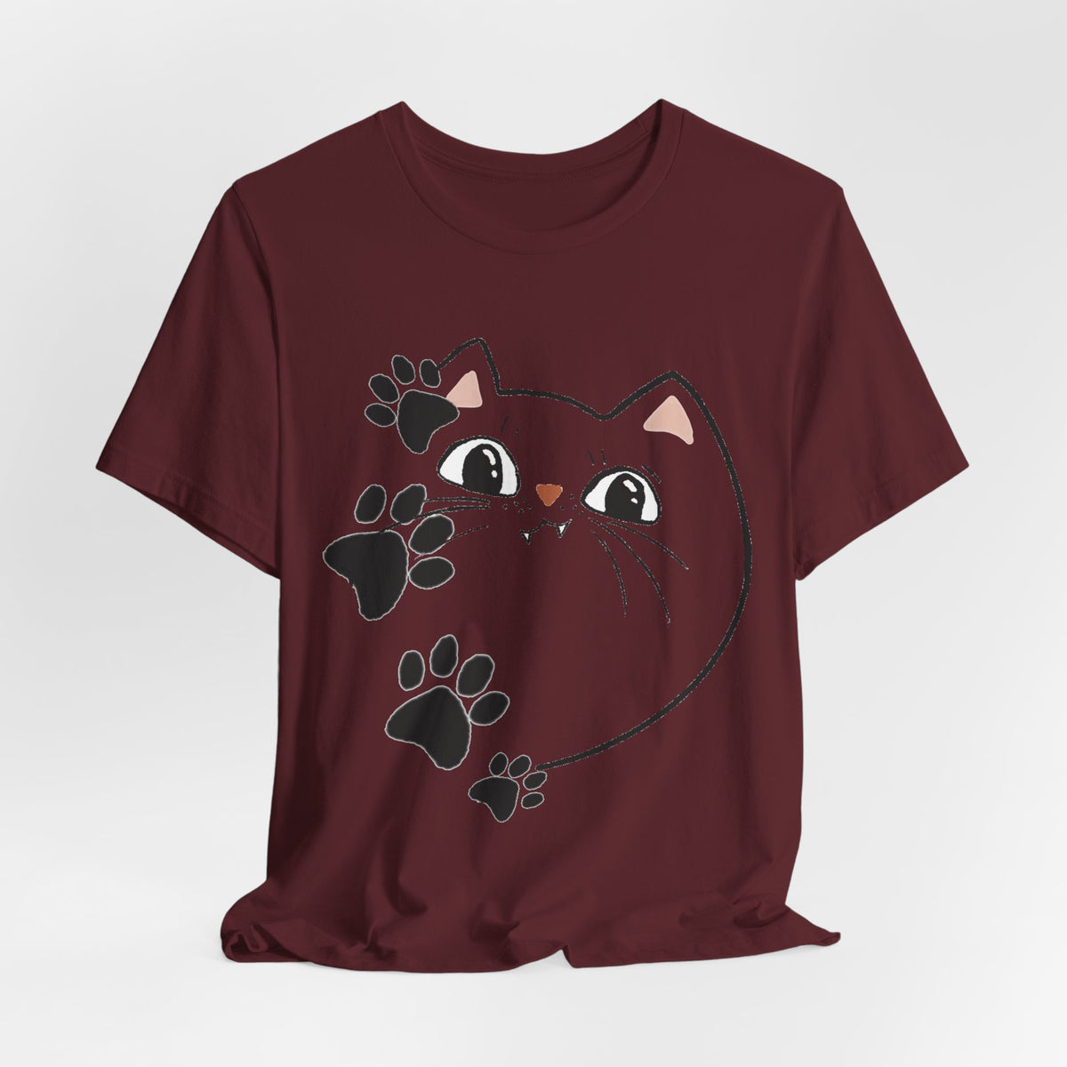 Cute Cat Paw Heart T-Shirt — Whimsical Kitty Face Tee for Cat Lovers