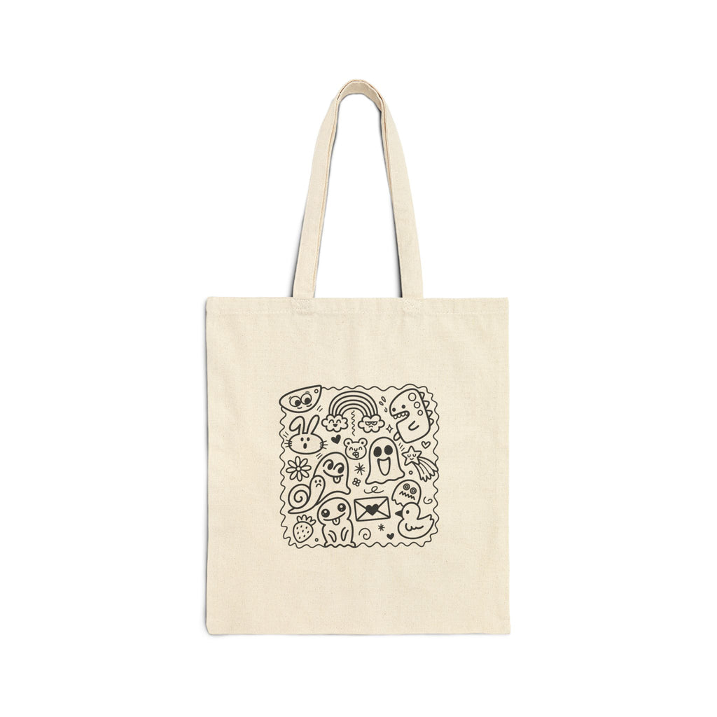 Doodle Patch Cotton Tote Bag – Cute Black Line Art Canvas Shopper