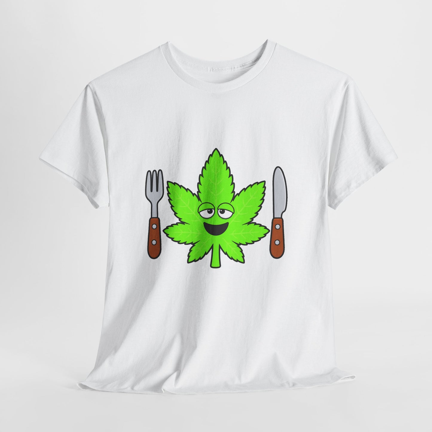 Cannabis Dinner Tee — Funny Stoned Leaf with Fork & Knife Shirt