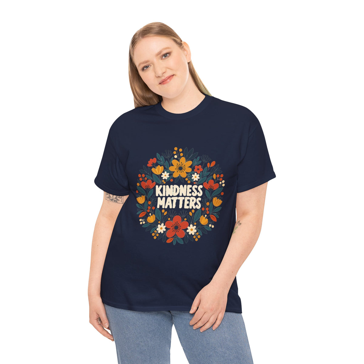 Floral Kindness Tee — 'Kindness Matters' Wreath Cotton T-Shirt