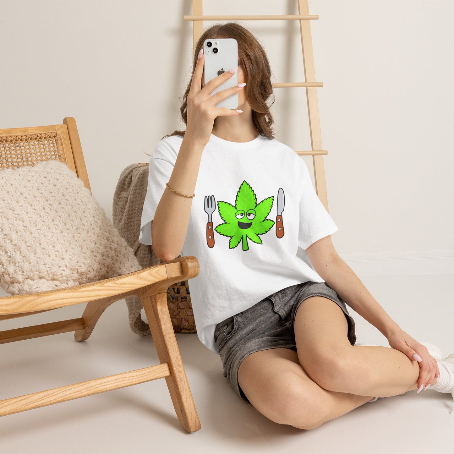Cannabis Dinner Tee — Funny Stoned Leaf with Fork & Knife Shirt