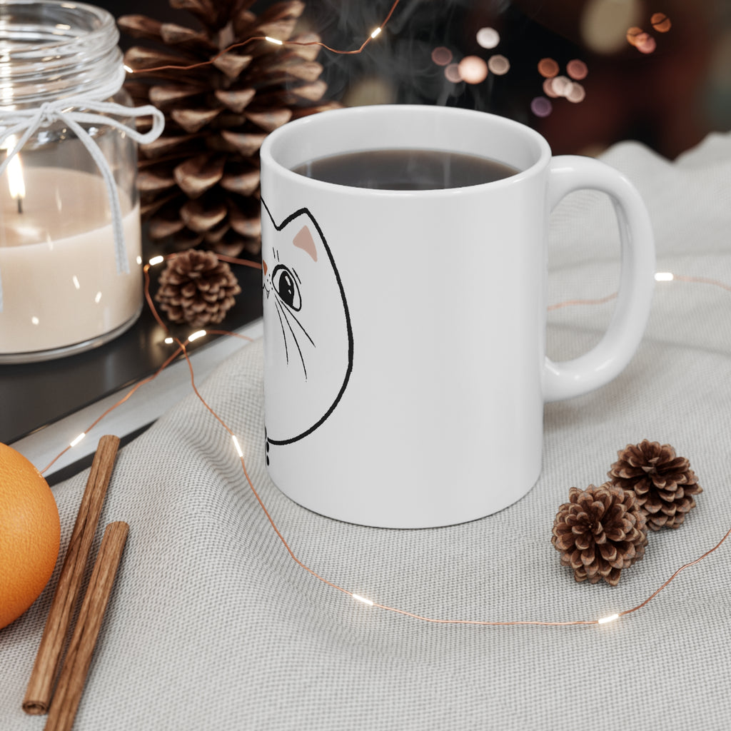 Cat Paw Print Mug — Cute Curious Cat Coffee Cup