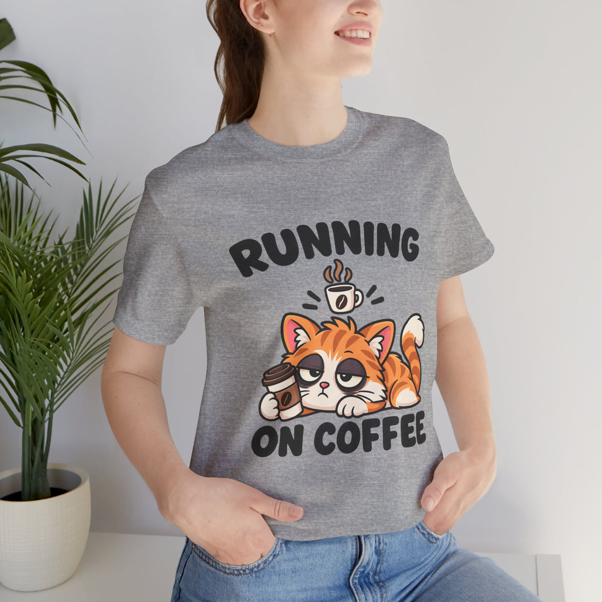 Running on Coffee Cat T-Shirt — Cute Lazy Cat Coffee Tee