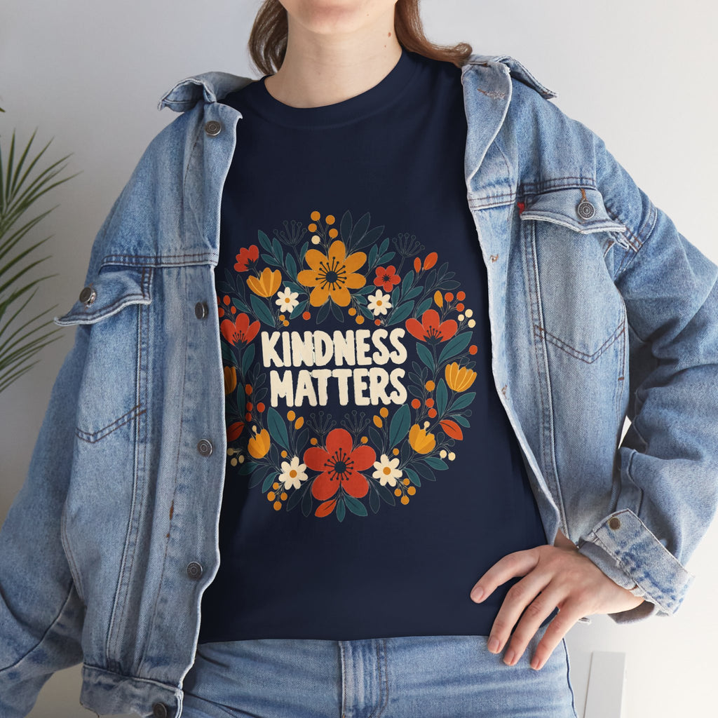 Floral Kindness Tee — 'Kindness Matters' Wreath Cotton T-Shirt