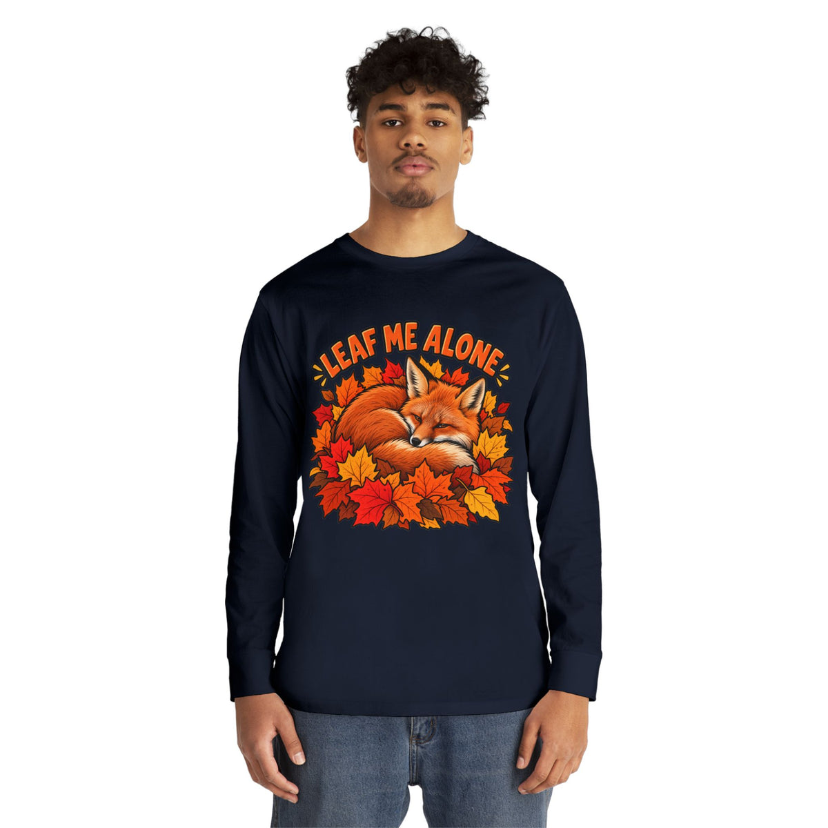 Cute Fox "Leaf Me Alone" Long Sleeve Tee — Autumn Leaves Cozy Shirt