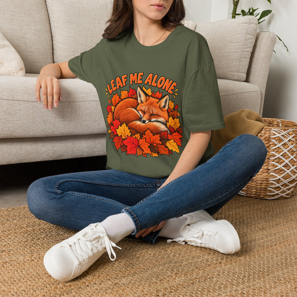 T-Shirt — "Leaf Me Alone" Sleeping Fox Autumn Tee