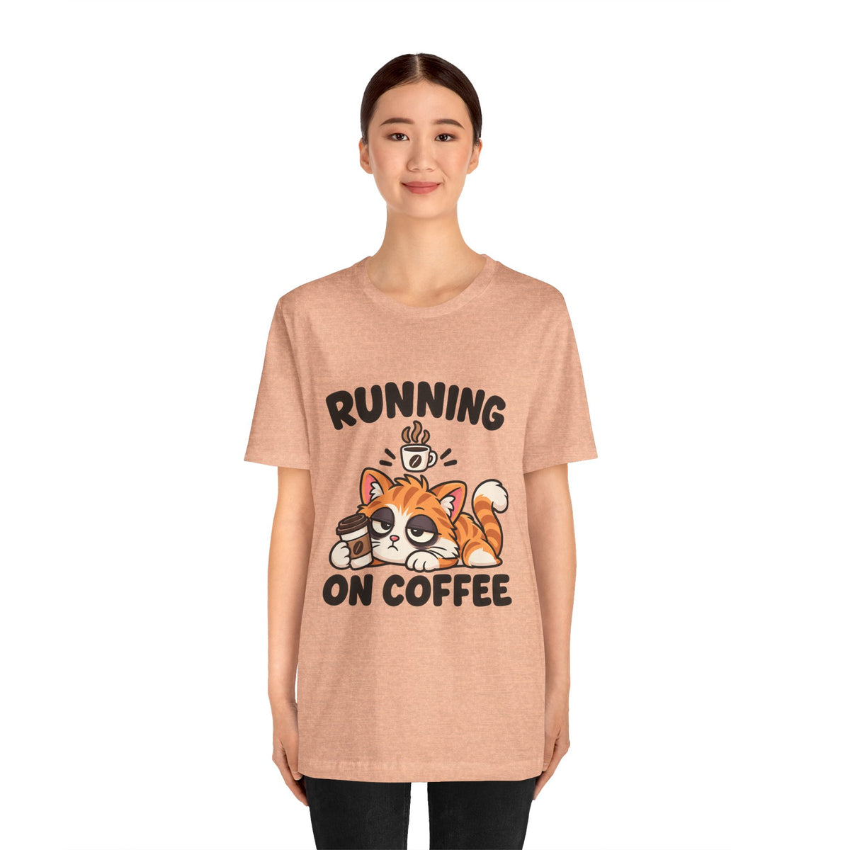 Running on Coffee Cat T-Shirt — Cute Lazy Cat Coffee Tee