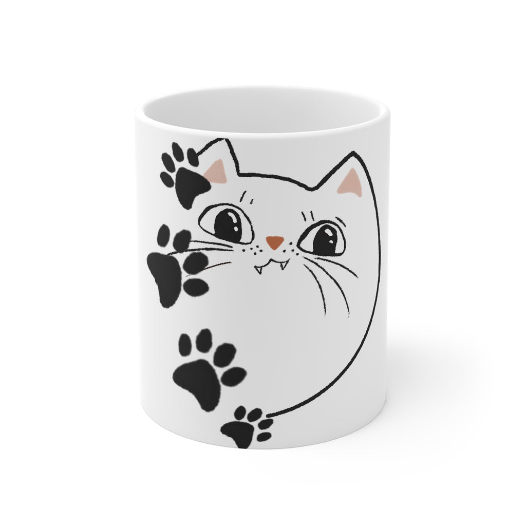 Cat Paw Print Mug — Cute Curious Cat Coffee Cup