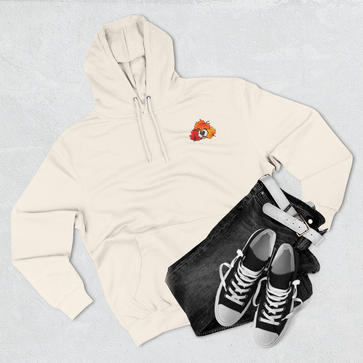 Fall Mode Hoodie — Cute Raccoon in Autumn Leaves Pullover