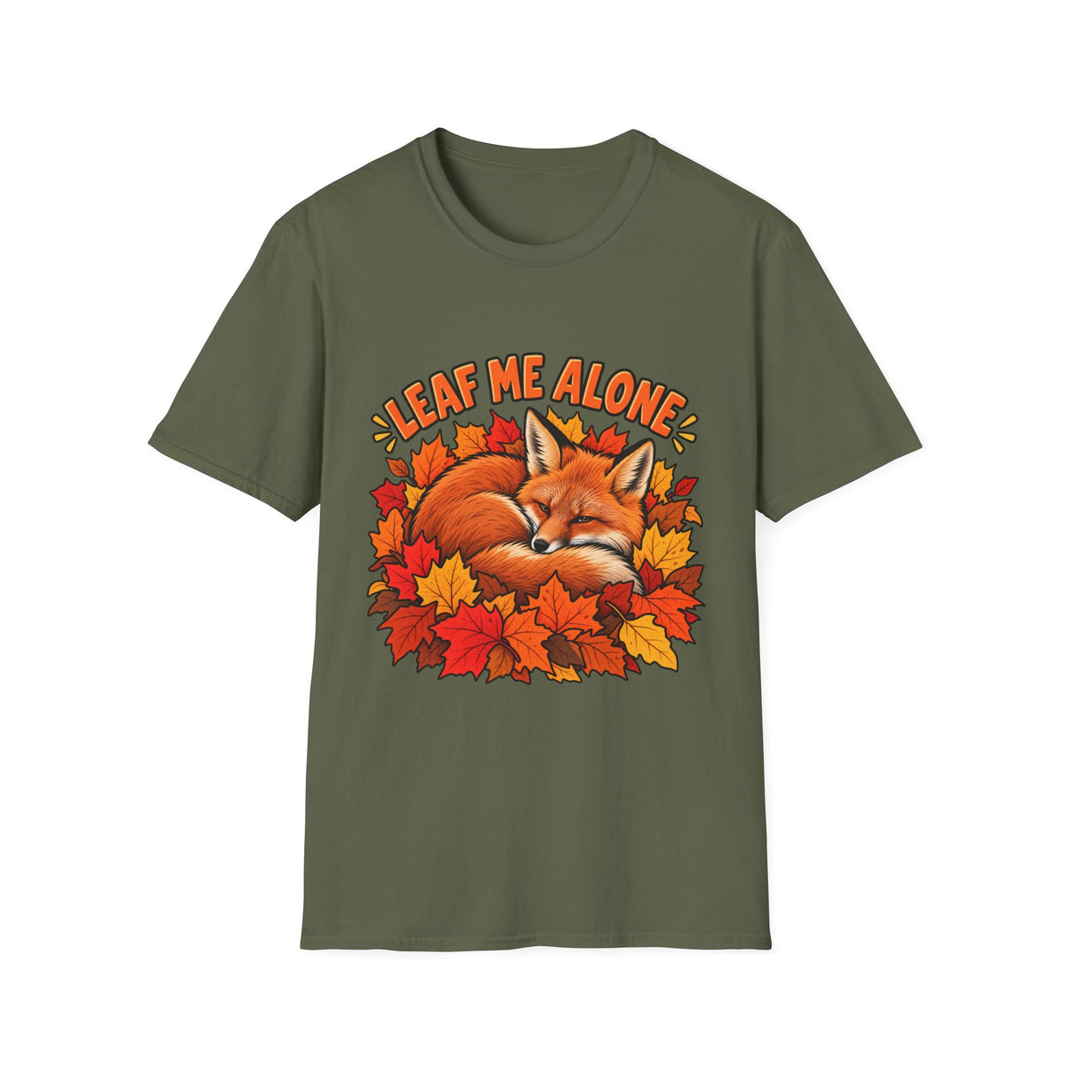 T-Shirt — "Leaf Me Alone" Sleeping Fox Autumn Tee