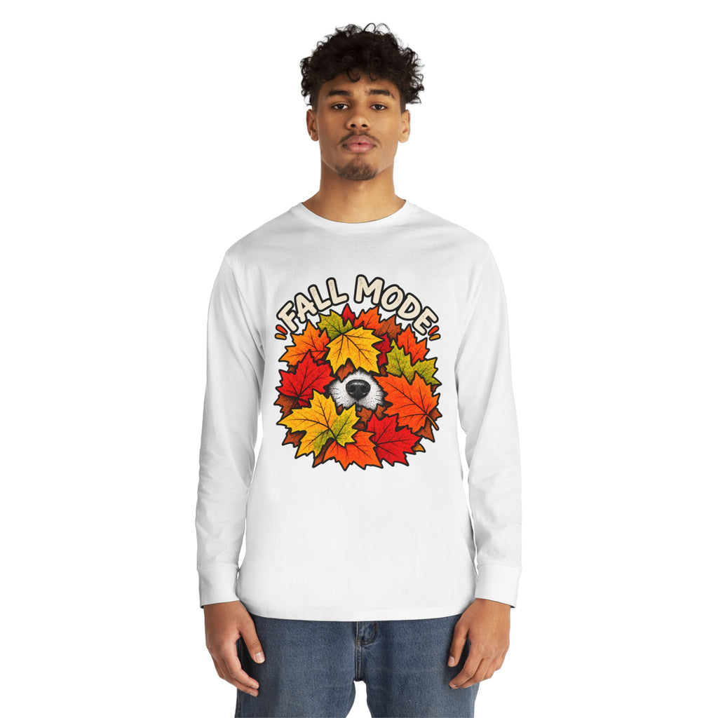 Fall Mode Long Sleeve Tee — Cute Sloth Hidden in Autumn Leaves